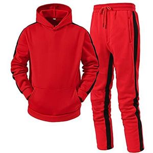 Generic Joggingpak voor heren, katoen, joggingpak, trainingspak, joggingbroek, hoodie-sportbroek, jack met capuchon en sportbroek, outdoor, casual, rits, joggingpak, sweatjack, trainingspak, vrije tijd, #01-C-rood, XL