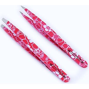 Macs pincet Set; - voor wenkbrauwplukken, ingegroeid haar -Best voor wenkbrauwhaar, gezichtshaar verwijderen - roestvrijstalen precisie scherp- puntige uiteinden voldoen perfect. (2 stuks roze bloem pincet set)
