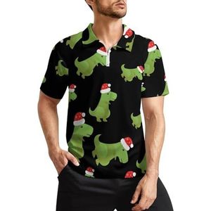 Kerst Dinosaurus Heren Golf Polo Shirts Klassieke Fit Korte Mouw T-Shirt Gedrukt Casual Sportkleding Top XL