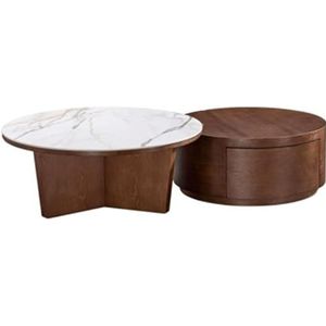 MAXCBD Massief houten leisteen ronde salontafel grote en kleine combinatie, salontafelset, opslag met grote capaciteit 75 x 30 cm+60 x 23 cm