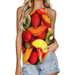 Verse groenten en fruit dames tanktop zomer mouwloze T-shirts halter casual vest blouse print t-shirt L