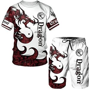 Animal Dragon Print T-shirt en Shorts Set voor Mannen 3D All Over Gedrukt Zomer Trainingspak Casual Outdoor Sportwear Tweedelige Set, # 1, M
