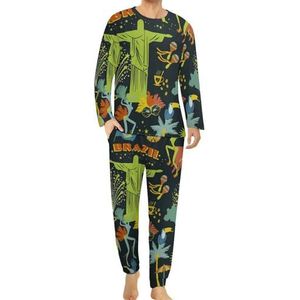 Braziliaanse carnaval comfortabele heren pyjama set ronde hals lange mouwen loungewear met zakken XL
