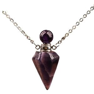 Women's Small Natural White Roses Quartz Pendulum Perfume Bottle Necklace Chakra Reiki Diffuser Pendant Jewelry Gift (Color : Purple Quartz Silver)