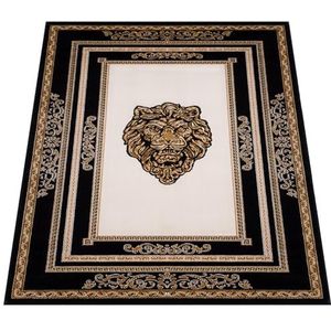 Exclusief tapijt voor de woonkamer, zwart en goud, met leeuwenkop, luxe Italiaans design, antislip, hypoallergeen, vrij van schadelijke stoffen, 100% polyester, laagpolig, machinaal geweven (66 x 110