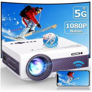 FUDONI Projector met wifi en Bluetooth, 5G WiFi Native 1080P buitenprojector 11000L ondersteuning 4K, draagbare filmprojector met scherm en max 300, voor iOS/Android/laptop/tv-stick/HDMI/USB/VGA/TF