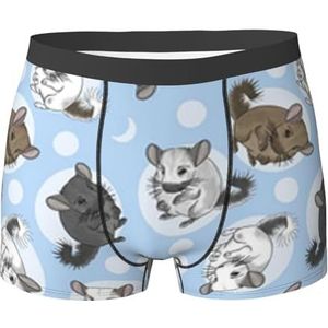 ZJYAGZX Blauwe boxershorts voor heren met chinchilla's en maanprint - comfortabele ondergoedbroek, ademend vochtafvoerend, Zwart, S