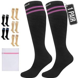 360 Relief Compressie Sokken klasse 1 voor Mannen en Vrouwen - 15-20 mmHg Steunkousen voor langeafstandsvluchten, reizen, sporten, hardlopen, wandelen - 1 Paar Compression Socks S/M Zwart met wasnet