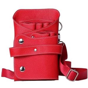 Kapperstas voor uitrusting 6-Zakken PU-leren haarschaartas Grote ruimte Salon Kapper Haarkam Schaar Tas Houder Koffer Met Riem Kappersgereedschap Kapperstas(Red)