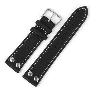 Jeniko Echt lederen horlogeband 18mm 19mm 20mm 21mm 22mm 24mm Lychee patroon horlogeband zwart bruin klinknagels horlogeband accessoires (Color : Black, Size : 19mm)