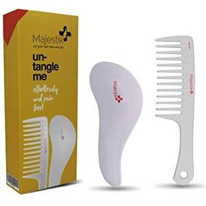 Ontwarrende borstel & kam witte set de beste haarontklitter kit voor geen klitten meer geen tranen meer door Majestik+