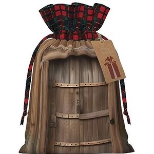 Rustieke kraam houten deur herbruikbare geschenktas-trekkoord kerstcadeau tas, perfect voor feestelijke seizoenen, kunst & ambachtelijke tas