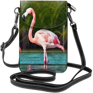 Twee flamingo's stijlvolle lederen crossbody flip case, vrouwen ruime telefoon tas, mobiele telefoon case tas