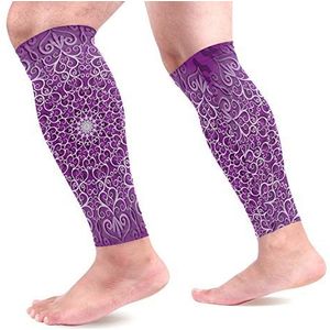 EZIOLY Paarse hippie mandala sport kalf compressie mouwen been compressie sokken kalf guard voor hardlopen, fietsen, moederschap, reizen, verpleegkundigen