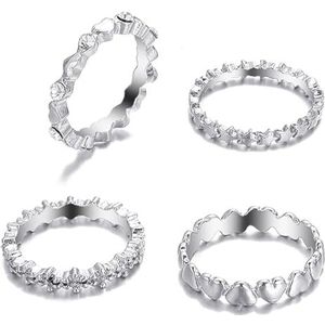 OLACD Stapelbare ringenset voor meisjes: 4 stuks gewrichtsvinger eenvoudige decoratieve ringen, Niet-edelmetaal