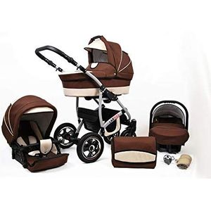 Kinderwagen 3 in 1 complete set met autostoeltje Isofix babybad babydrager Buggy Larmax van ChillyKids brown & beige 2in1 zonder autostoel