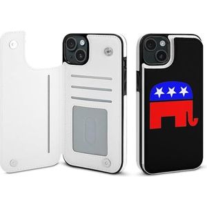 USA Olifant Vlag Flip Telefoon Case Compatibel voor iPhone 15 Plus Leuke Portemonnee Hoesje Telefoon Beschermhoes met Kaarthouder