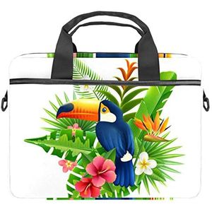 Polka Dots Donkere Achtergrond Laptop Schouder Messenger Bag Crossbody Aktetas Messenger Sleeve voor 13 13.3 14.5 Inch Laptop Tablet Beschermen Tote Bag Case, Kleurrijke vogels op Fleurs Tropicales, 11x14.5x1.2in /28x36.8x3 cm