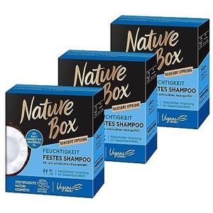 Nature Box Vochtvaste shampoo met kokosolie, natuurlijke cosmetica, veganistisch, 250 ml, verpakking van 3 stuks (3 x 85 g)