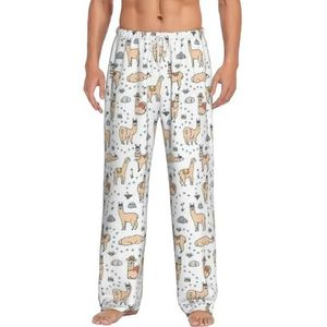 MBCbjg Llama Cartoon Patroon Print Heren Bottoms Pyjama Broek, Zachte Slaapbroek Met Zakken, Lichtgewicht Loungewear Pjs Voor Comfortabele Slaap En Lounge, Wit, S