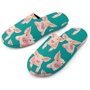 Varkens op de muur katoenen pantoffels voor dames, huisslippers, wasbare pantoffels voor dames