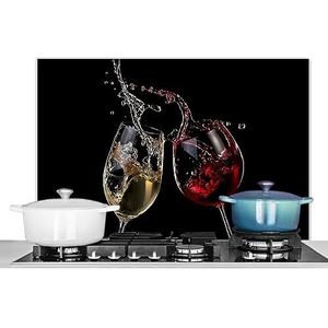 KitchenYeah© Spatscherm Keuken 80x55 cm Kookplaat Achterwand Beschermer Muur Spatwand Fornuis Aluminium Hittebestendig - Rode Wijn - Witte Wijn - Glas - Zwart