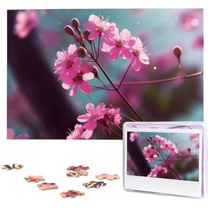 KHiry Puzzels 1000 stuks gepersonaliseerde legpuzzels kleine roze bloemen foto puzzel uitdagende foto puzzel voor volwassenen Personaliz Jigsaw met opbergtas (74,9 cm x 50 cm)