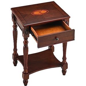 PADMA HOUSE Massief houten bijzettafel met lade en legplank, traditionele bijzettafel, smalle telefoontafel, nachtkastje, salontafel voor woonkamer, slaapkamer, kantoor, notenhout