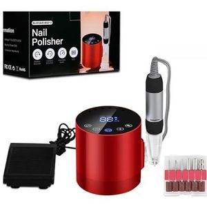 Nagelvijl elektrisch, 35000 RPM nagelboormachine, draagbare nagelboor met HD-display, professionele elektrische nagelvijlmanicuremachine met voetpedaal(Red A)