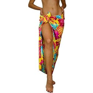King Kameha Hawaii sarong pareo strandwikkeling dames funky casual bikini cover up strandjurk badpak ananas print, sarong ananas geel groot, L