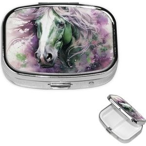 Pillendoosje met spiegel, kleine pillenorganizer, 2 compartimenten, groene paardenpillendoos voor portemonnee of zak, draagbare pillencontainer, schattige medicijnorganizer