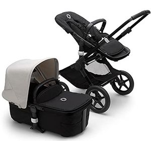 Bugaboo Fox 3, Ons Meest Comfortabele 2-in-1 Reissysteem: Lichtgewicht Kinderwagen, Comfort Kinderwagen & Geavanceerde Breezy Reiswieg, Black Chassis, Black Bassinet & Zonnekap in Misty White