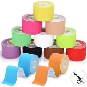 TIDEVAN Kinesiotape, sporttape voor de spieren, 5 m x 5 cm, Kinesiologie Tape 12 rollen Kinesiotapes waterdicht en elastisch voor sport voor Knie, Schouder en Elleboog