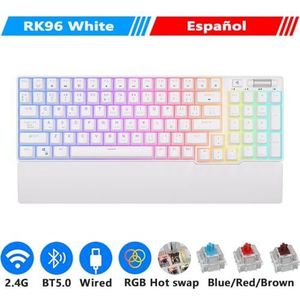 RK RK96 Draadloos Bluetooth Mechanisch Toetsenbord 96 RGB Tri-Mode BT5.0 2.4G USB Hot-swappable Toetsenbord Verschillende Apparaten (Spaans Wit)