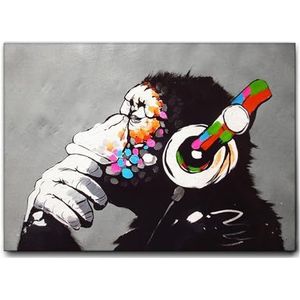 Giallobus - Schilderijen - Banksy - Dj Aap - Standaard frame canvas - 140x100 - Klaar om op te hangen - Moderne schilderijen voor thuis