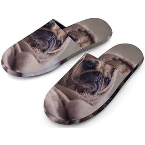 Pug-Dog Deken Volledige Print Heren Slippers Warme Anti-Slip Rubber Zool Huis Schoenen Voor Indoor Hotel
