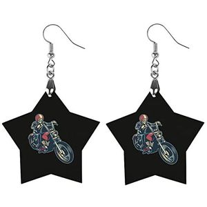 Skull Ride Motorfiets Mode Leuke Oorbellen Grappig Geschilderd Houten Sieraden Geschenken Voor Vrouwen Liefde