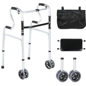 Rechtopstaande wandelaar voor gehandicapten/ouderen/volwassenen met zitting, opvouwbare aluminium rollator / mobiliteit loophulp met wielen, belasting 180 kg/396 lb, met zitplaat
