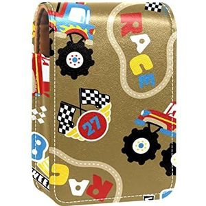 Cartoon Racer Auto Lipgloss Houder Lipstick Case Draagbare Mini Lipstick Opbergdoos Reizen Lipstick Organizer Case met Spiegel voor Vrouwen, Meerkleurig, 9.5x2x7 cm/3.7x0.8x2.7 in