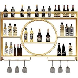 Modern Metal Wall Mounted Wine Rack, Iron Wine Bottle Shelf, Bar Unit Wall Wine Display Racks, Multifunctional Iron Champagne Stemware Wine Glass Rack For Home,(Size:140x15x80cm/55x6x31in,Color:goud)