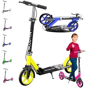 Kinderstep met remmen, aluminiumlegering snelle opvouwbare scooter voor tieners en volwassenen, met voetsteunframe, schokabsorberend ontwerp, opvouwbare scooter voor binnen en buiten, geel