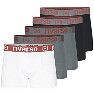 riverso RIVHarry Boxershorts voor heren, set van 5 stuks, basic boxershorts, retro shorts, biologisch katoen, 95% katoen, stretch, set van 5 stuks, kleurrijk, zwart, grijs, blauw, wit, S, M, L, XL,