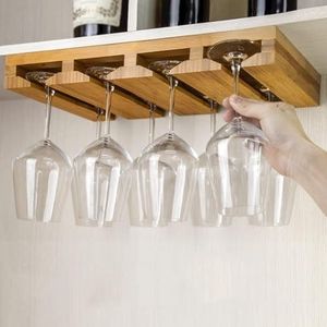 SAYEYBU Pack Under Cabinet Wine Glass Holder, Glass Storage Hanger Organizer, Wood Stemware Rack, Simple Inverted Wine Glass Holder, Decor for Home, Kitchen, Dining Room Bar,4 rows