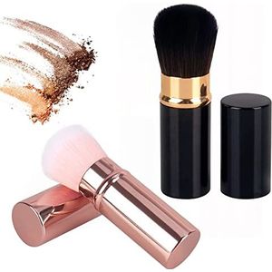Kabuki-kwasten, intrekbaar, gezichtsmake-upkwast, draagbaar, make-upkwast, voor het aanbrengen van poeder, blush-kwast (zwart, roze)
