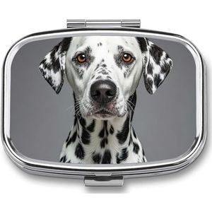 DalmatianPill Organizer met spiegel, metalen reispillenetui met 2 compartimenten, wekelijkse medicijncontainer voor dagelijkse medicijnen, compact en artistiek ontwerp voor portemonnee, zak of
