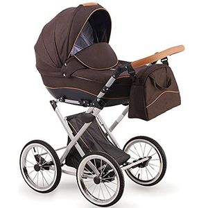 Retro wandelwagen luchtbanden 3in1 2in1 4in1 11 kleuren Isofix Parilla by Lux4Kids Chocolate P04 3in1 (inclusief autostoeltje)