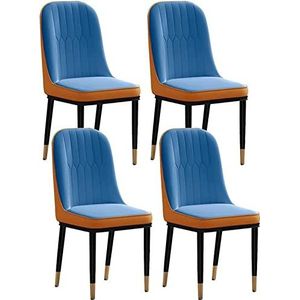 GEIRONV Moderne PU lederen stoelen set van 4, hoge rugleuning gewatteerde zachte zitting keukenstoelen for lounge eetkamer slaapkamer met metalen stoelpoten Eetstoelen (Color : Blue+orange, Size : 4