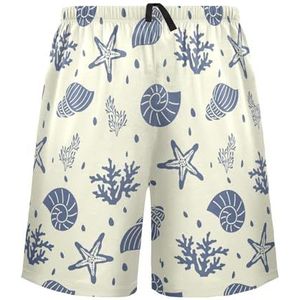 LI ZHI XIN Herenpyjamabroek, korte pyjamabroek, zomer casual shorts, elastische tailleband met trekkoord, rechte losse pasvorm met 2 zakken, S-XXL oceaangras schelp vintage kleur, Meerkleurig, S