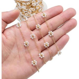 1 meter roestvrijstalen bloem sierlijke satelliet kralenkettingen voor doe-het-zelf sieraden maken ketting armband enkelbanden benodigdheden-parelwit