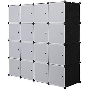 16 kubus organizer stapelbare plastic kubus opslag planken ontwerp multifunctionele modulaire kast kast met hangende staaf witte deuren en zwarte panelen